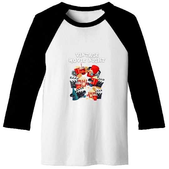 Popcorn Vintage Movie Night Baseball Tees