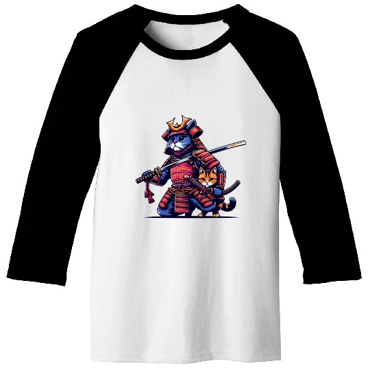 Light Samurai Cat Baseball Tees