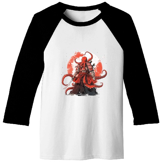 Samurai Katana Sword anime Octopus manga Warrior Baseball Tees