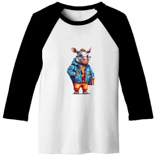 Cute Rhinoceros Cartoon Baseball Tees