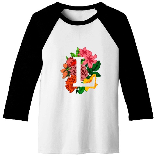 Capital letter L monogram with peony, lily flowers Baseball Tees