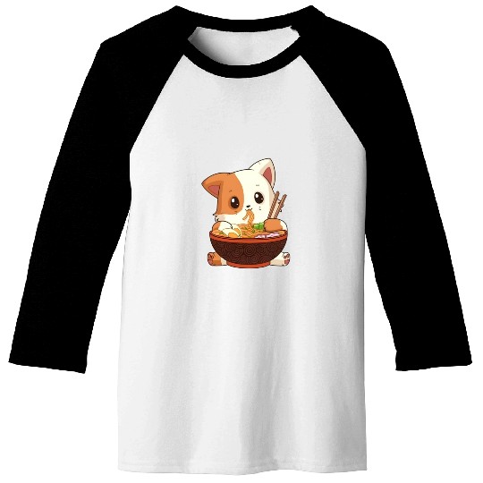 Cute anime cat eating ramen noodles Baseball Tees