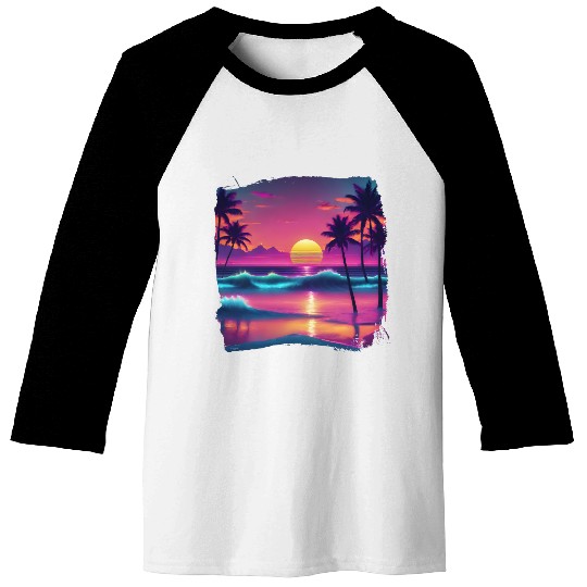 80s AI Airbrushed Beach Scene -Kids Baseball Tees