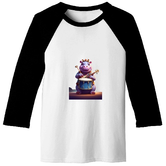 Hippo playing music Baseball Tees
