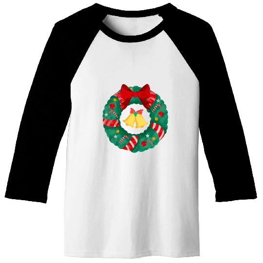 Christmas Wreath with Bells Baseball Tees