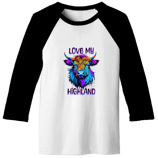 I Love My Highland | Psychedelic Cow Art Baseball Tees