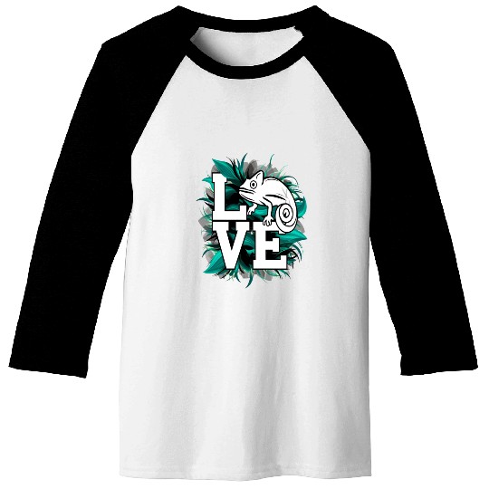 Chameleon Lizard Love Green Teal Text Design Baseball Tees