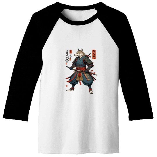 Samurai wolf Baseball Tees