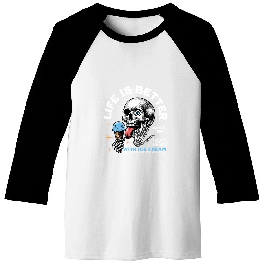 Skull enjoying ice cream Baseball Tees
