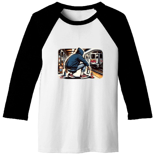 AI Teen in Subway Layup Underground- Masked Border Baseball Tees