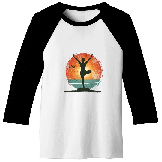 Sunset Yoga Silhouette Peaceful Scene Baseball Tees