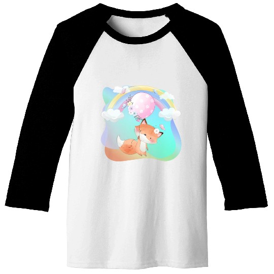 Smile Fox Flying in Sky Using Balloon Butterfly Baseball Tees