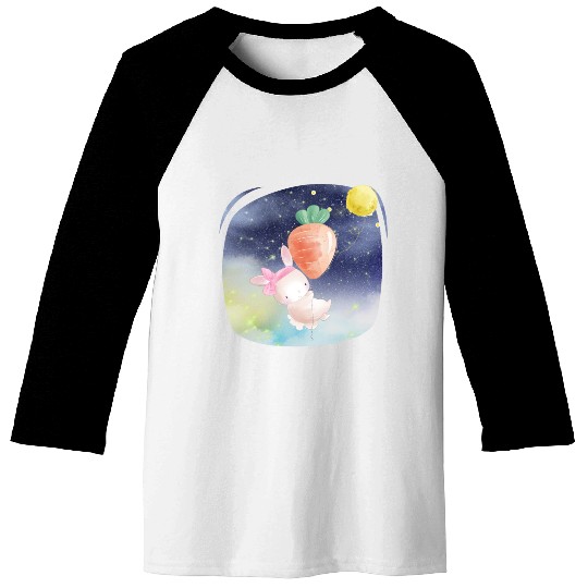Funny Happy Rabbit Flying to Sky Using Balloon Baseball Tees