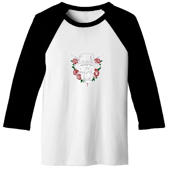 Skeleton Roses Guitar Guns Skull Roses Baseball Tees