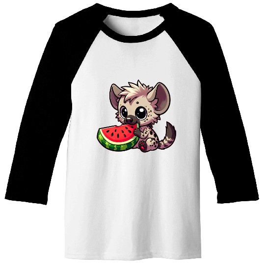 Hyena with Watermelon Summer Fruit Baseball Tees
