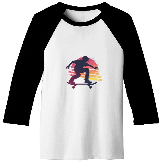 Sunset Skateboarder Urban Vibes Baseball Tees