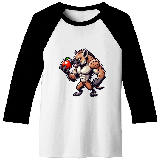 Hyena Enjoying Apple Fitness Workout Baseball Tees