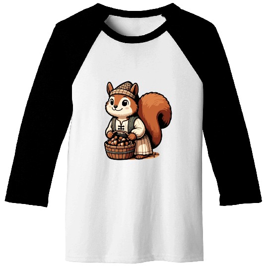 Autumn Forager: Squirrel with Acorns Baseball Tees