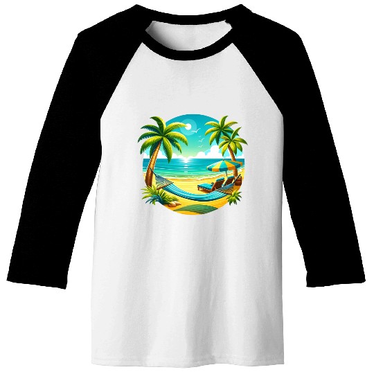 Paradise Beach Sunset Art Baseball Tees