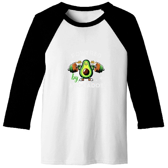 Powered By Avocados Barbell Gym Avocado Lover Baseball Tees