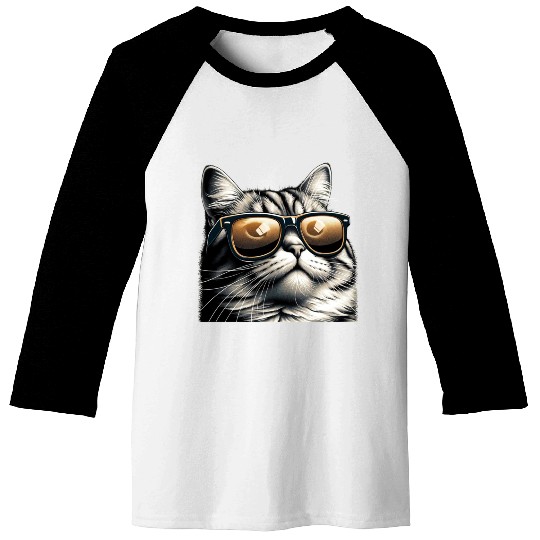 Cat in Gold Shades Baseball Tees