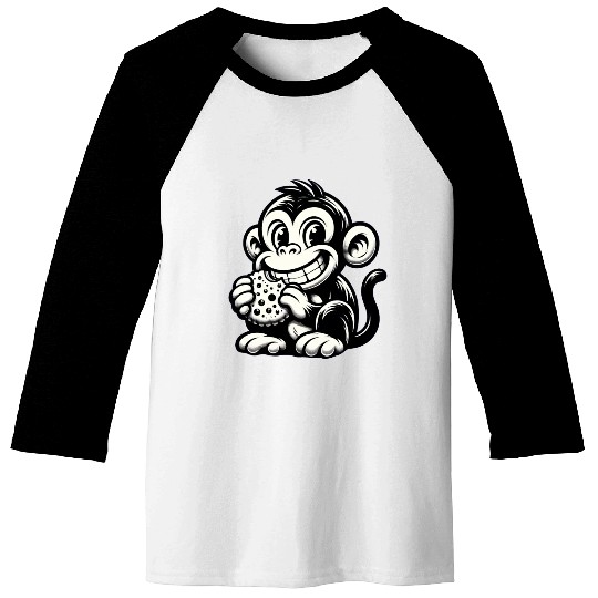 Chimpanzee with Cookie Monochrome Design Baseball Tees