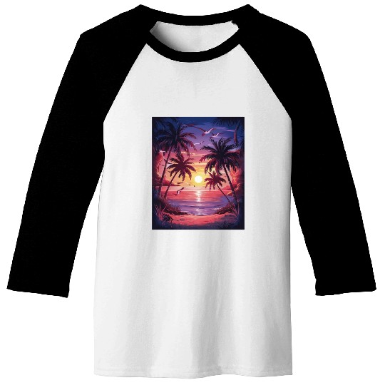 summer beach "Tropical Twilight Serenity" Baseball Tees