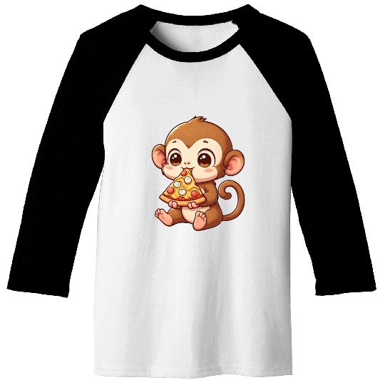 Funny monkey loves pizza humorous chimpanzee Baseball Tees