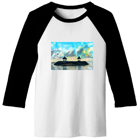 Peaceful sunset on beach scene with acrylic Baseball Tees