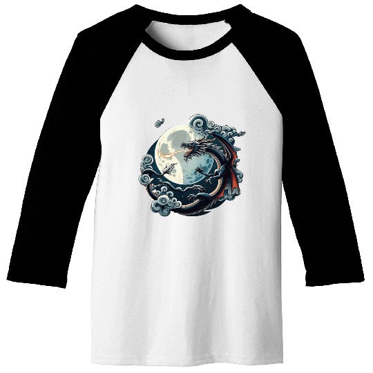 Mystical Dragon and Moon - Celestial Fantasy Baseball Tees