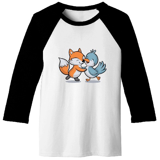 Cute Fox and Bird Friends Baseball Tees