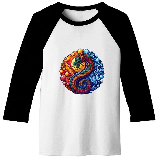 Vibrant Yin Yang Dragon Baseball Tees