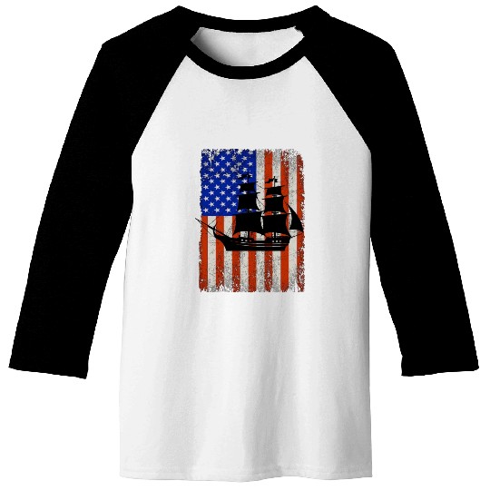 Stars, Stripes & Pirate Ship American Flag Baseball Tees