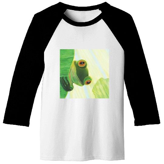 Cute Green Frog Peeping out From Behind Lily Pad Baseball Tees