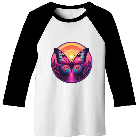 Synthwave ButterFly at Sunset Baseball Tees