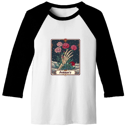 January Gothic Tarot Card - Carnation Flower & Ske Baseball Tees