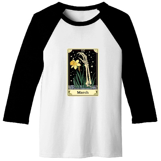 March Gothic Tarot Card - Daffodil Flower & Skelet Baseball Tees