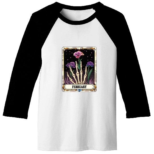 February Gothic Tarot Card - Violet Flower & Skele Baseball Tees