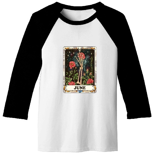 June Gothic Tarot Card - Rose Flower & Skeleton's Baseball Tees
