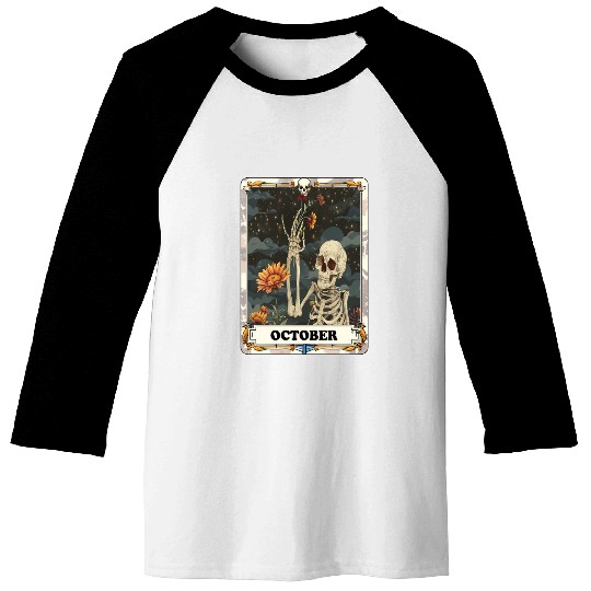 October Gothic Tarot Card - Marigold Flower & Skel Baseball Tees