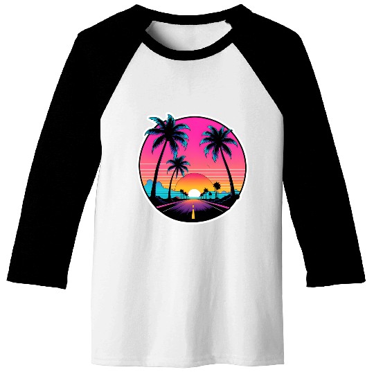 Beach road sunset driving on a lonely road. Baseball Tees