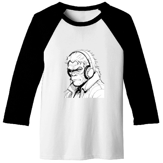 Gorilla wearing a headphones Baseball Tees