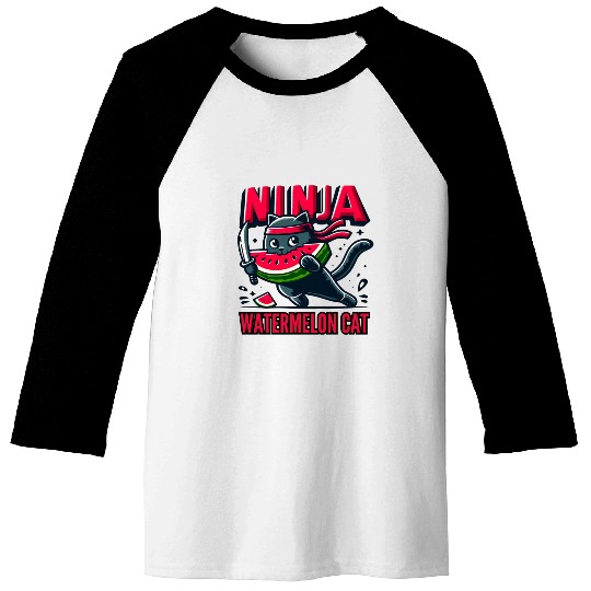 Ninja Cat Watermelon Swordplay Baseball Tees