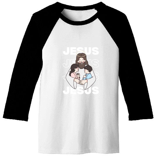 Jesus Embracing Kids Minimalist Style Typography Baseball Tees