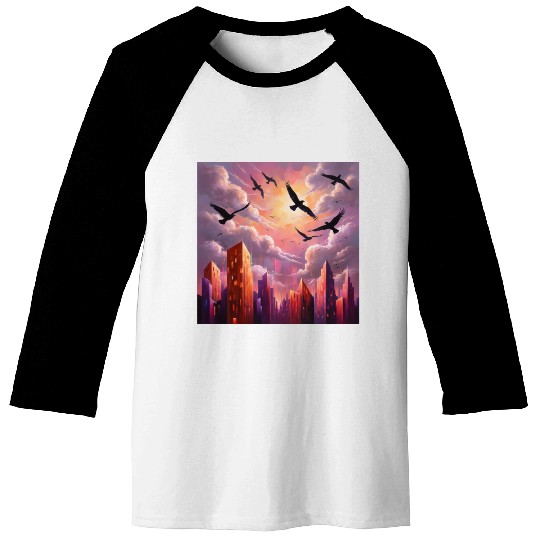 Geometric Twilight City Baseball Tees