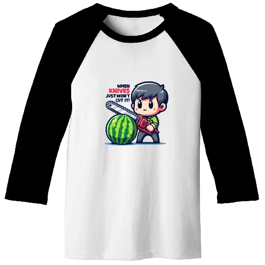 Cutting Watermelon - Melon Chainsaw Baseball Tees