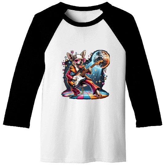 Disco Guitar Chihuahua dog Baseball Tees