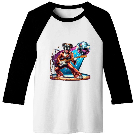 Disco Guitar Boxer dog Baseball Tees