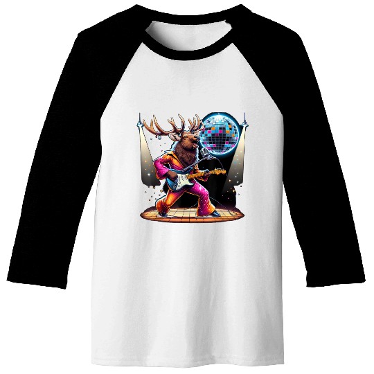 Disco Ball Guitar Elk Baseball Tees