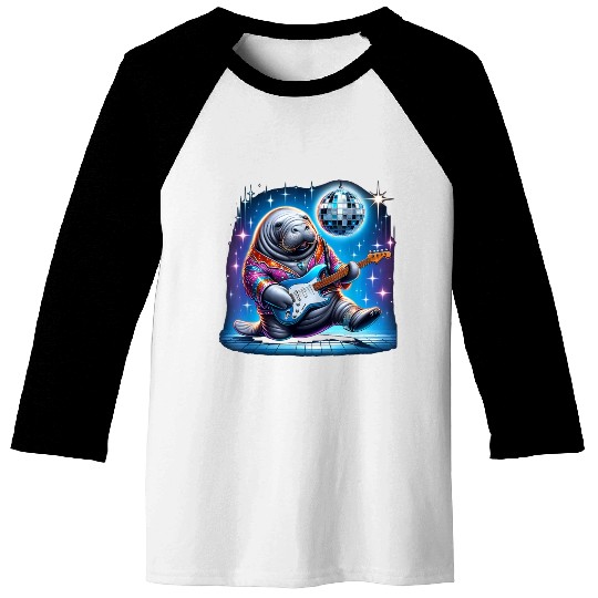Disco Ball Guitar Manatee Baseball Tees
